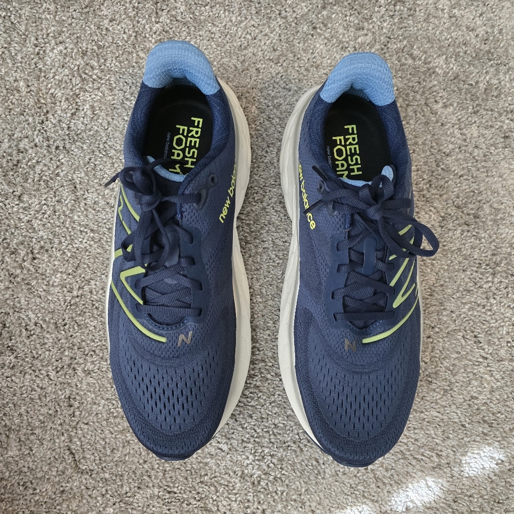 New Balance Fresh Foam X More v4 Sneakers - Navy and Lime - Picture 9 of 13